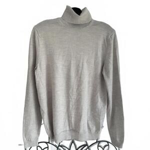 BOSS Hugo Boss Men's Extrafine Merino Light Grey Turtleneck Sweater - Size M